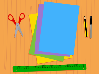 materiales para construir tu tangram: folios, regla, tijeras, lápiz y rotulador