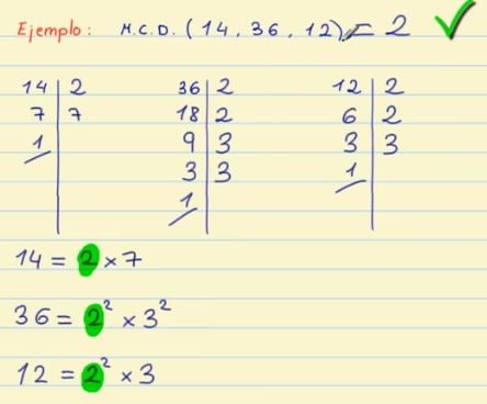 Calcular el máximo común divisor de 14, 36 y 12