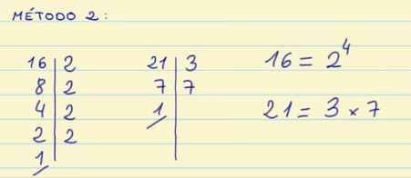 Calcular el mcd de 16 y 21