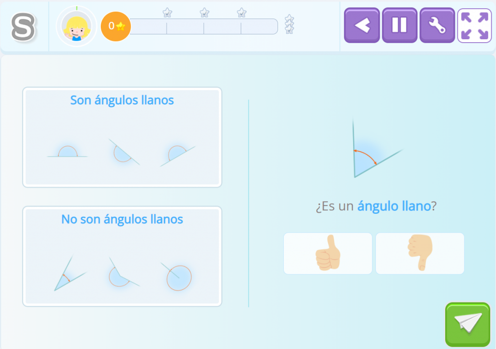 Ejercicio de Smartick para identificar un ángulo llano