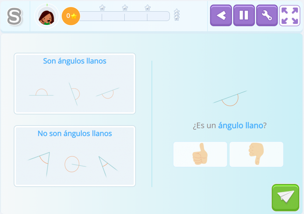 Ejercicio para identificar un ángulo llano