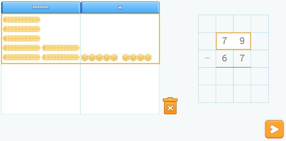 Restas en vertical representadas con bloques