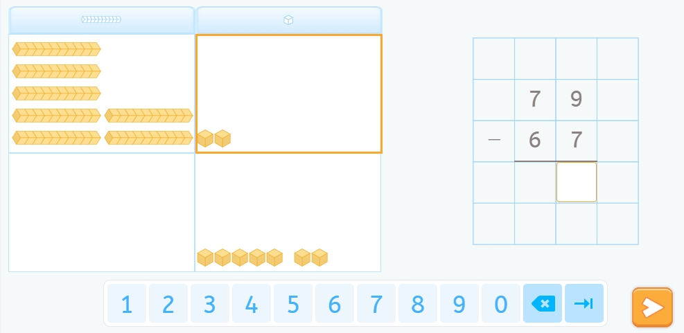 Restas en vertical representada con bloques