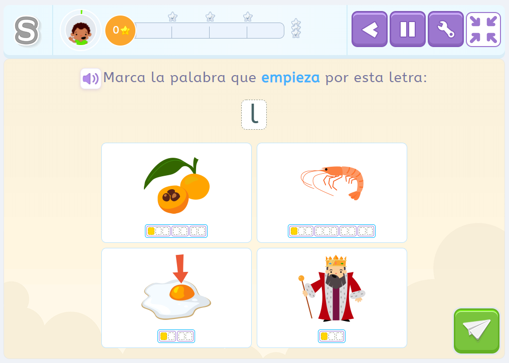 Método de lectura para niños. Ejercicio de Smartick Lectura para el aprendizaje de las letras.