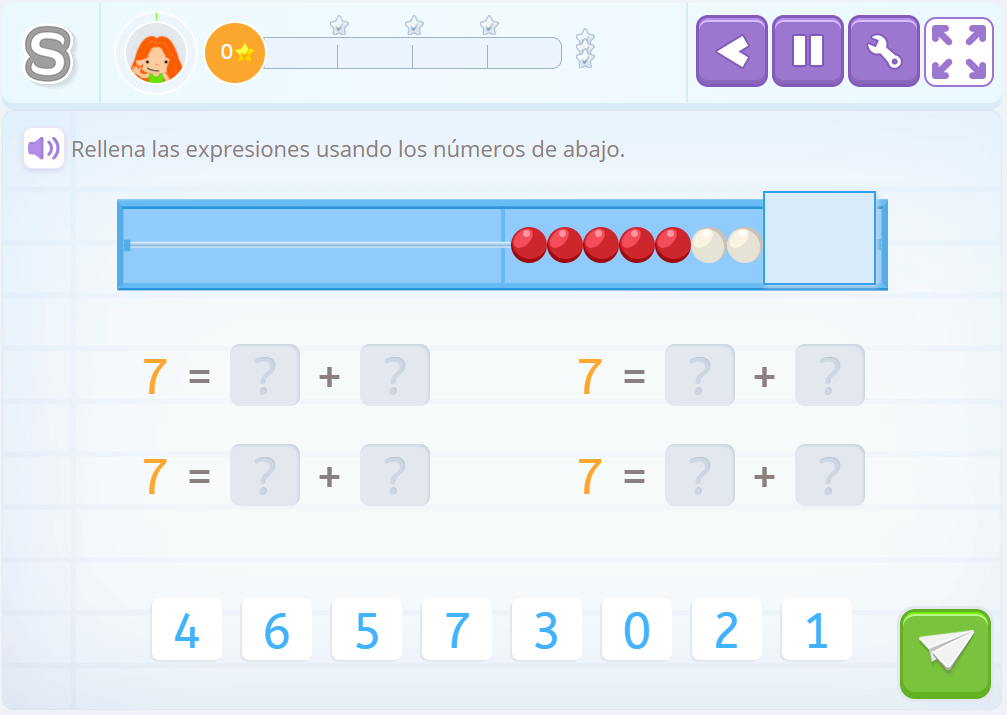 Descomposición del número siete con ayuda del rekenrek.