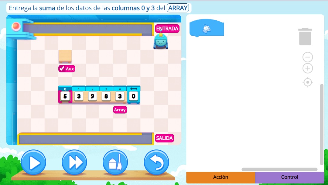 Estructuras de datos: Representación de un array en el laboratorio de Smartick coding