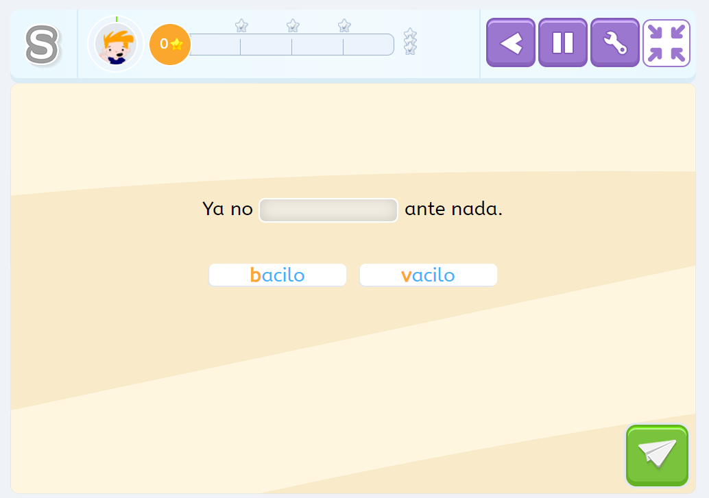 Ortografía natural, arbitraria y reglada. Ejercicio de palabras homófonas en Smartick Lectura.