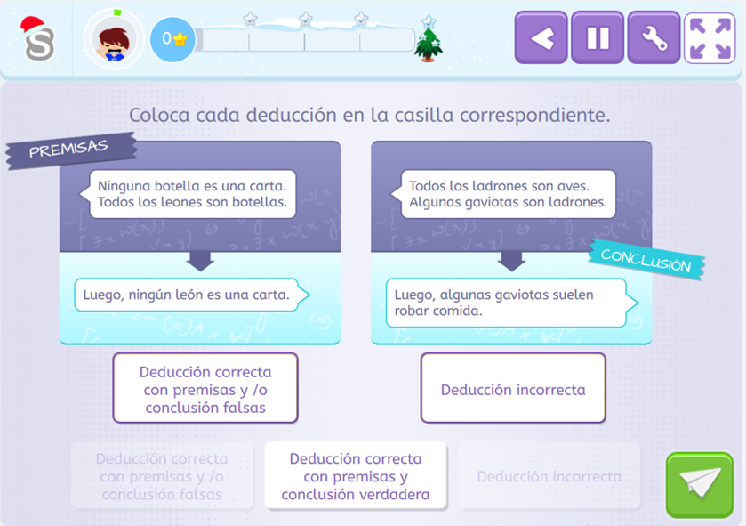 Ejercicio de pensamiento crítico en Smartick para trabajar las deducciones y la diferencia entre corrección y verdad, para evitar los sesgos cognitivos.