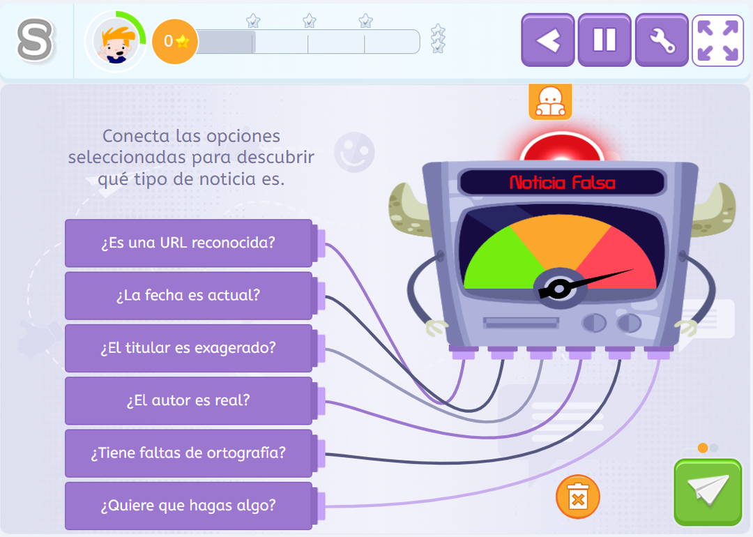 Segunda parte de ejercicio de Smartick con preguntas que ayudan a detectar fake news.