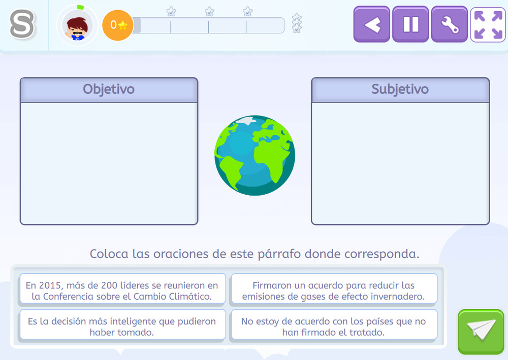 Actividad de Smartick donde se trabajan los conceptos de objetivo y subjetivo como habilidad para identificar noticias falsas.