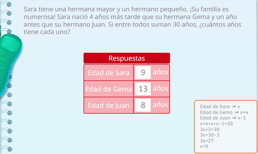 Problemas de ecuaciones de Smartick Matemáticas relacionados con edades