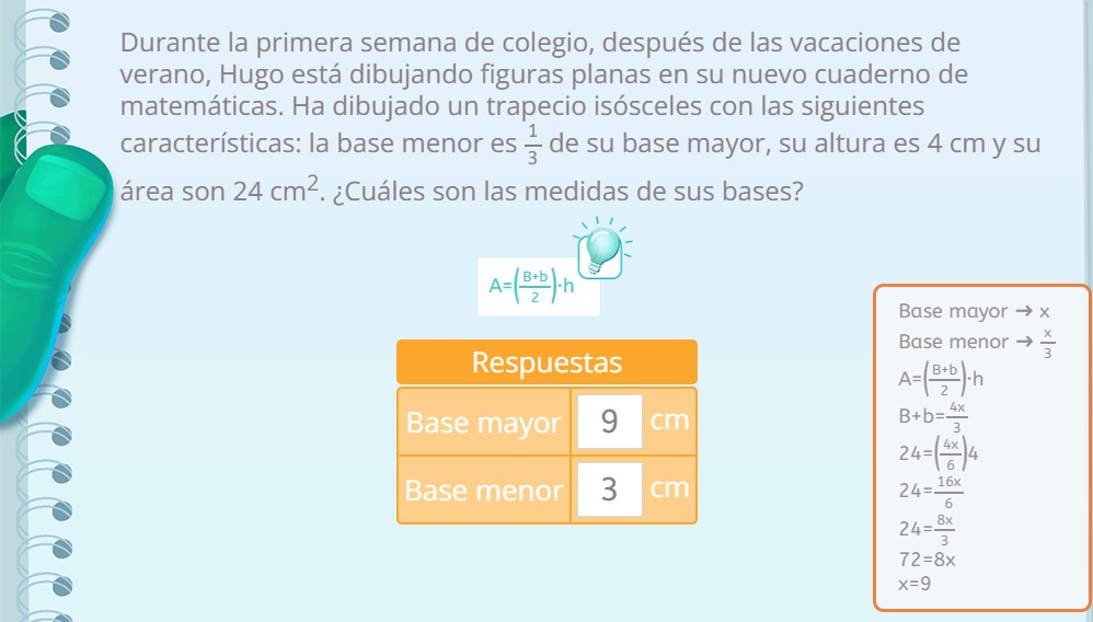 Problemas de ecuaciones de Smartick Matemáticas sobre contextos geométricos