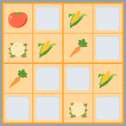 Ejemplo de sudoku de 4x4 con imágenes de hortalizas