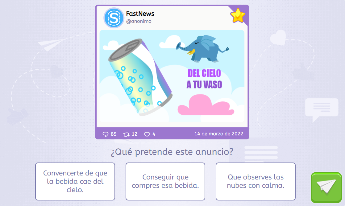 Ejercicio de pensamiento crítico diseñado en Thinking para aprender estrategias persuasivas presentes en la publicidad.