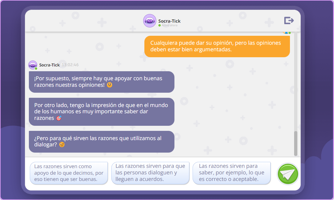 Pensamiento crítico. Diálogo con Socra-Tick de Thinking centrado en la idea de buenas razones.