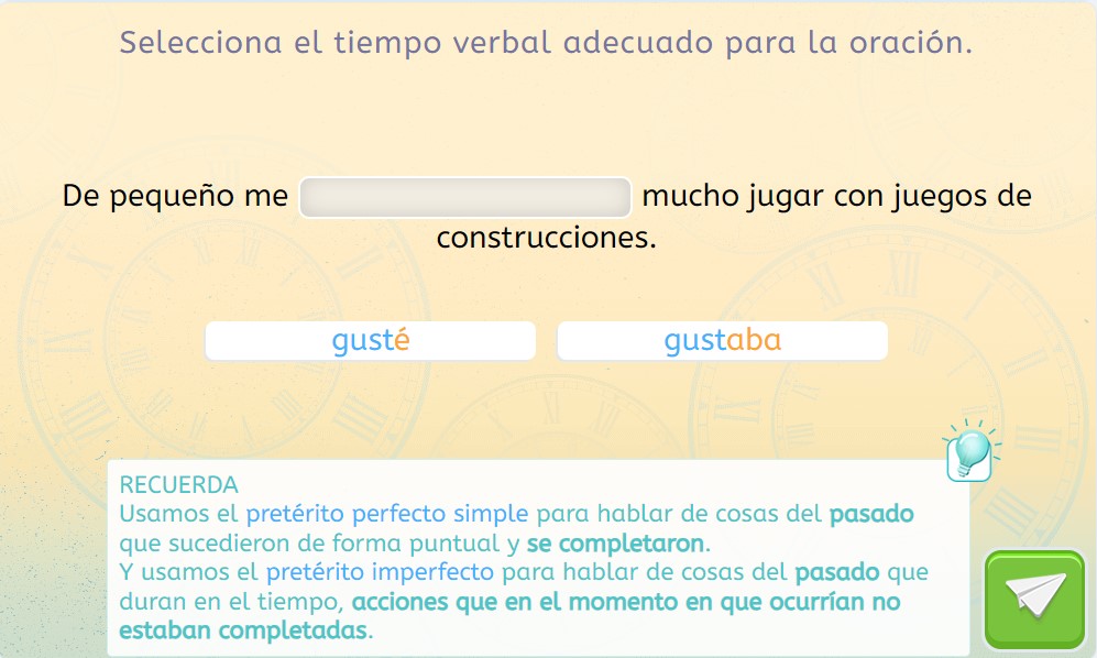 Conjugación verbal. Actividad de Smartick Lectura donde trabajamos el aspecto de los verbos. 