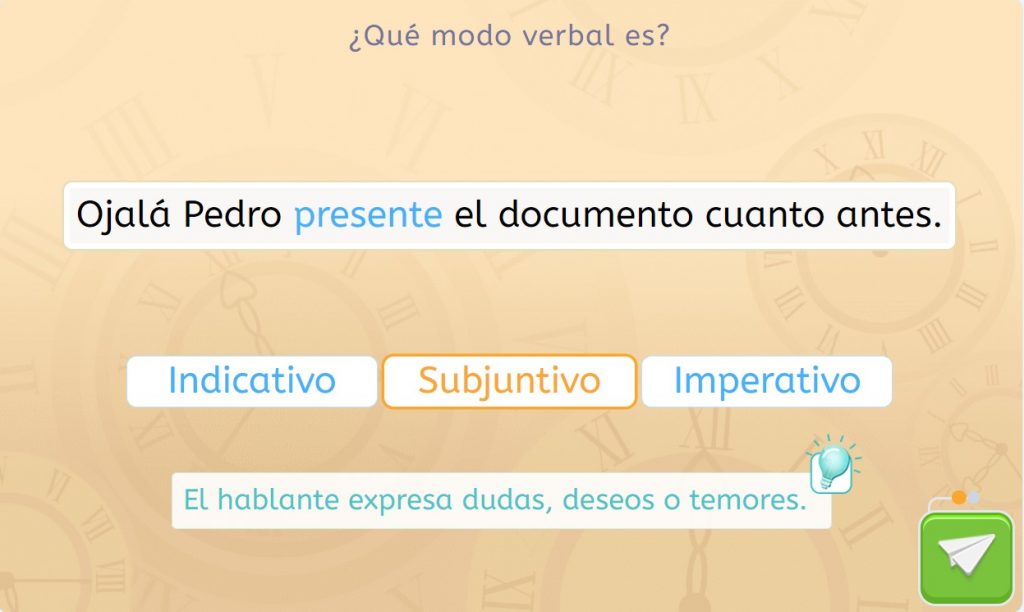 Conjugación verbal. Actividad de Smartick Lectura donde trabajamos el modo de los verbos. 