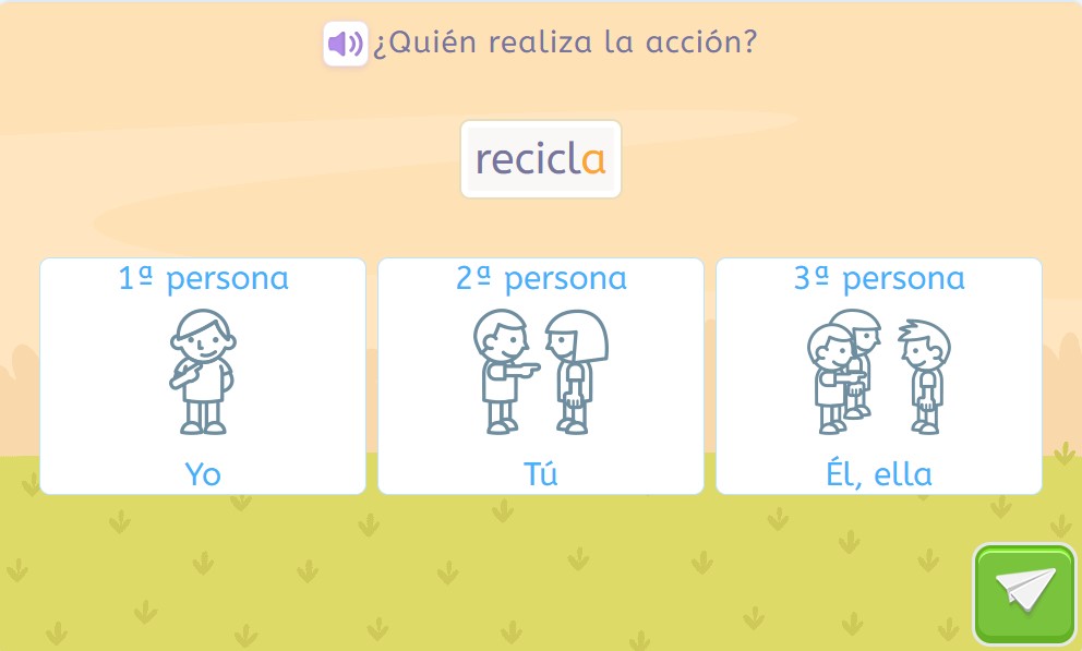 Conjugación verbal. Actividad de Smartick Lectura donde trabajamos la persona de los verbos.