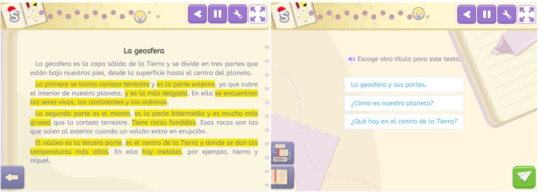 Un ejemplo de las actividades de comprensión lectora de Smartick para consolidar y evaluar las ideas generales del texto.