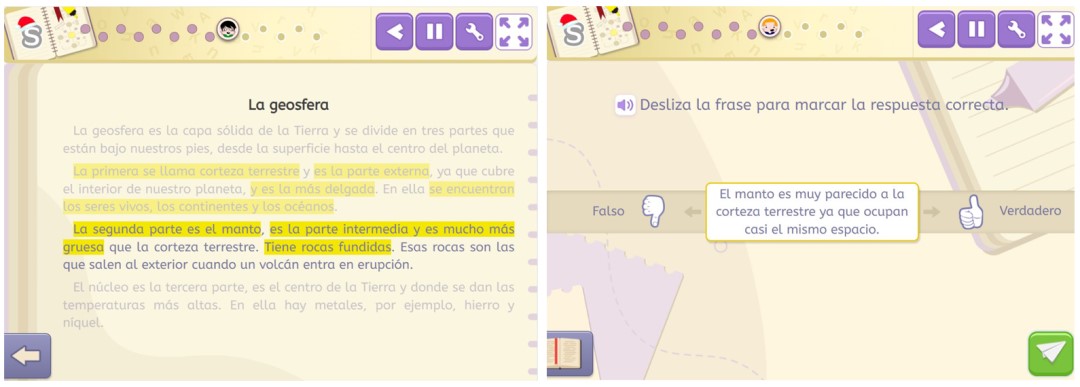 Un ejemplo de las actividades de comprensión lectora de Smartick para consolidar y evaluar contenidos concretos del texto.