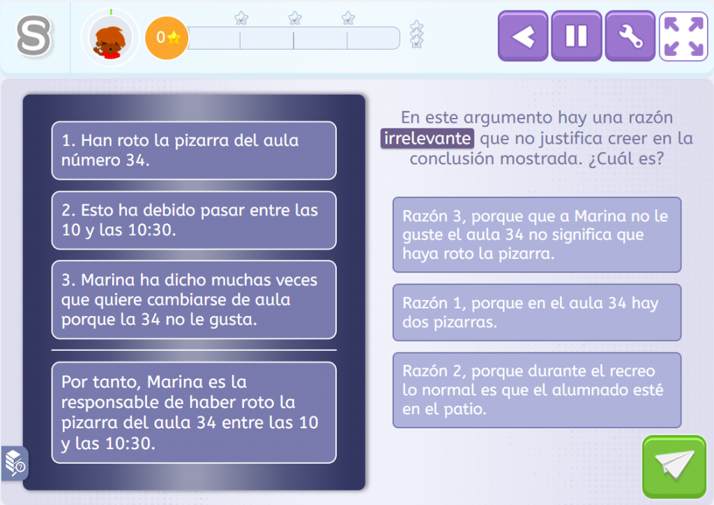 Ejercicio de Smartick Thinking para trabajar las buenas razones. Resolución de conflictos.