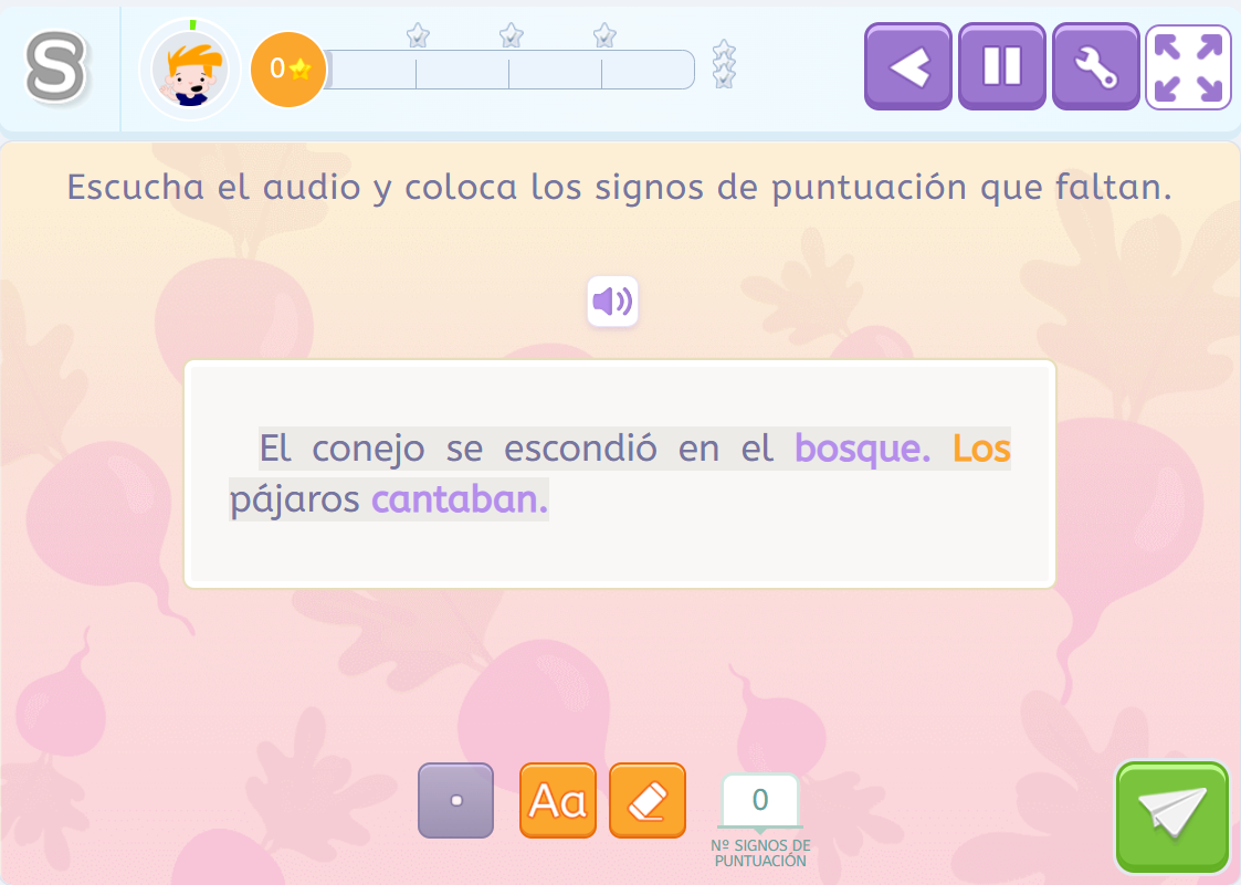 Tipos de puntos. Actividad de colocar los signos de puntuación en Smartick Lectura.
