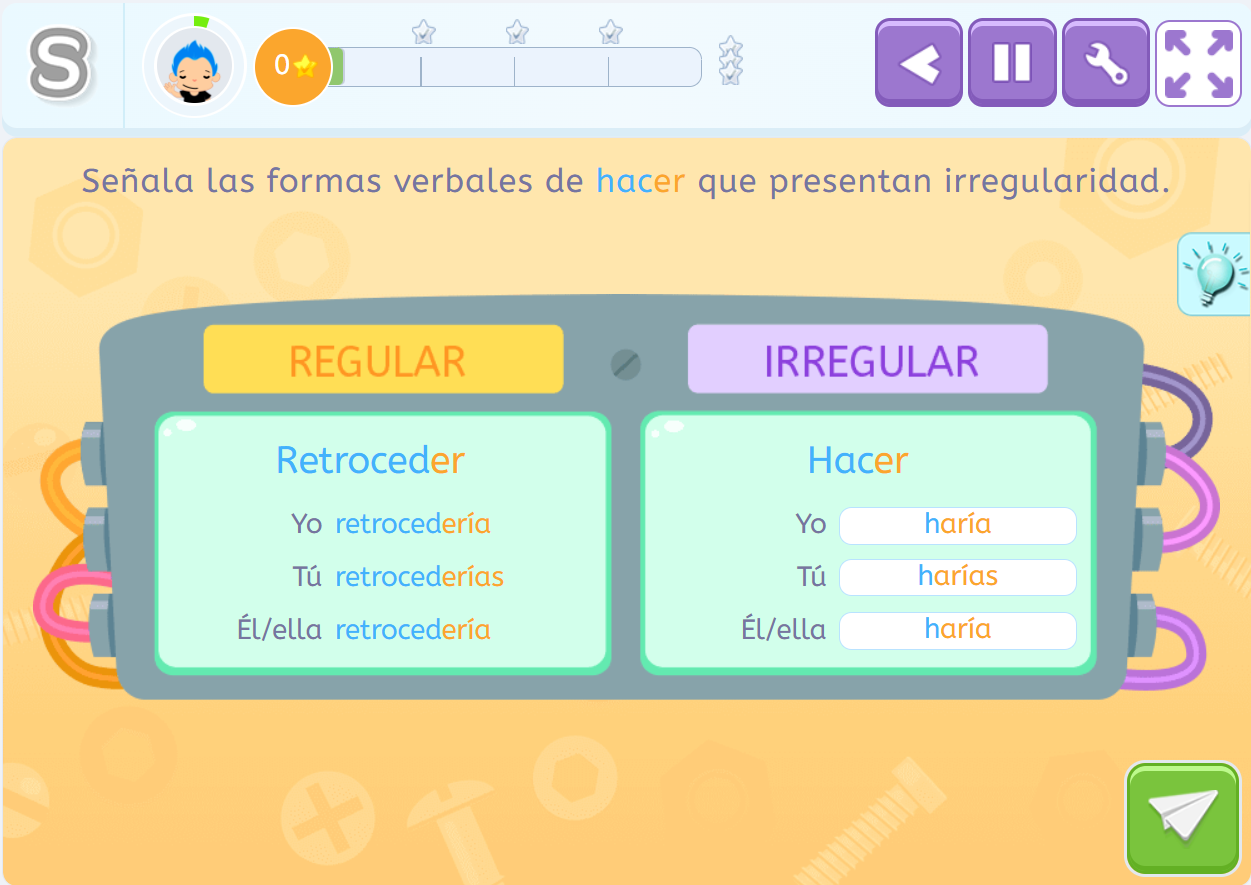 Actividad de Smartick Lectura sobre verbos irregulares.