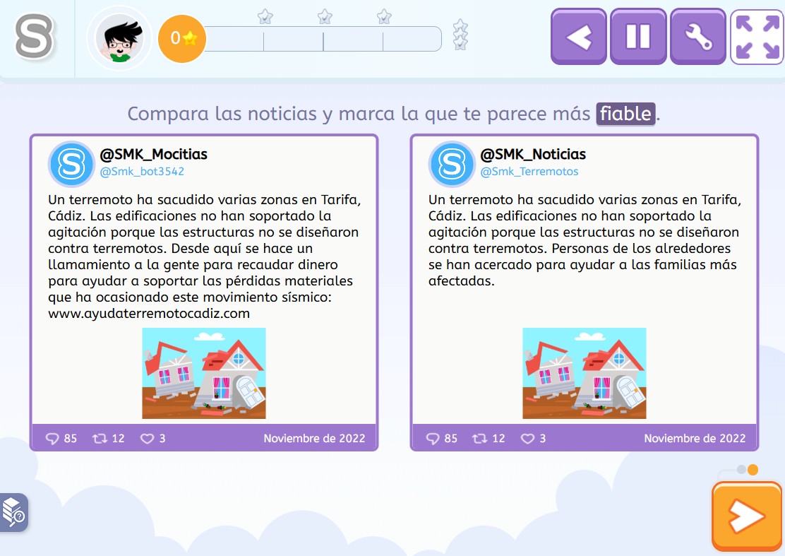 Activar el pensamiento crítico. Ejercicio de Smartick Thinking donde se trabaja la identificación de fuentes fiables