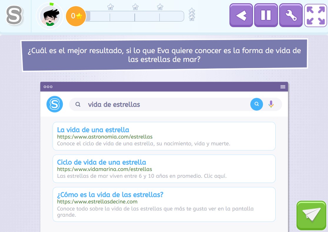 Activar el pensamiento crítico. Ejercicio de Smartick Thinking donde se trabaja la identificación de fuentes fiables en internet.