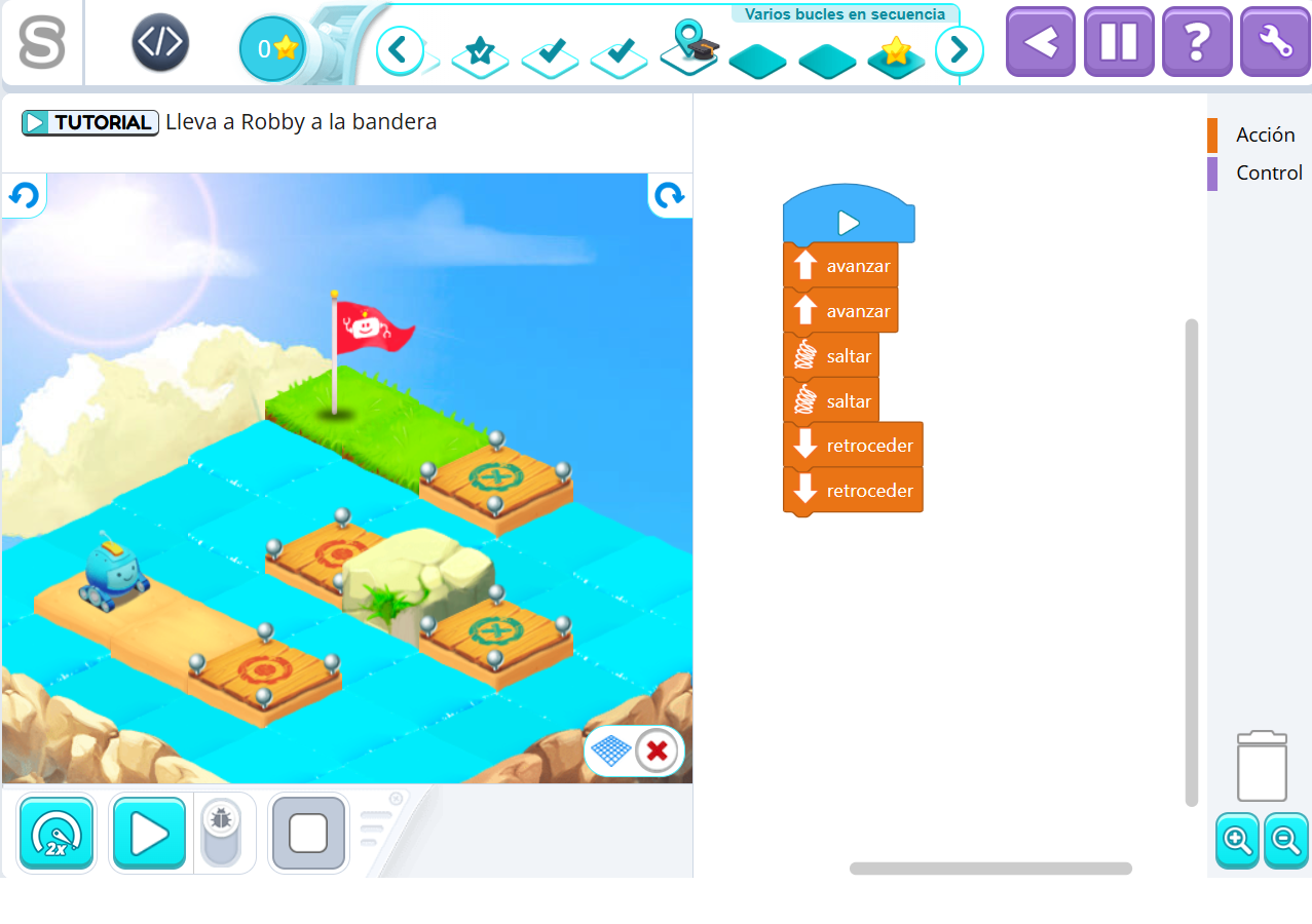 Ejercicio de programación por bloques en Smartick Coding para desarrollar el pensamiento computacional. Qué es un algoritmo para niños.
