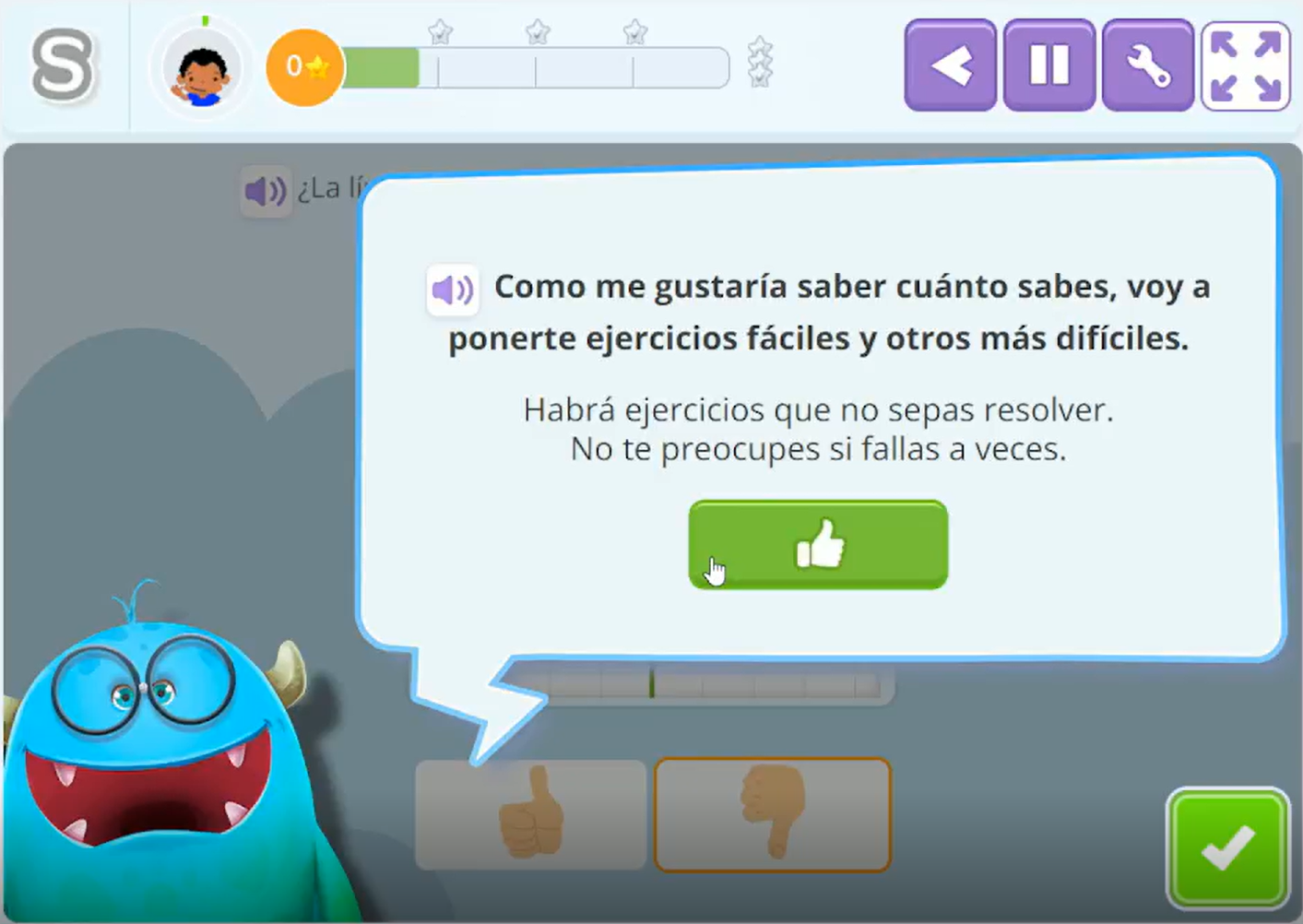 Mensaje test entrada nivel de matemáticas