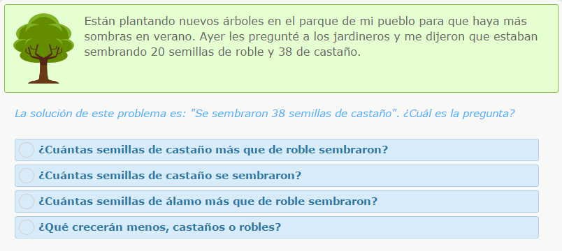 Problemas matemáticas 2 primaria: elegir pregunta correcta