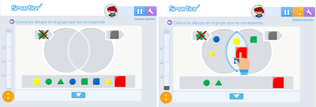 Ejercicios de clasificación mediante diagrama de Venn en Smartick